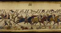 54 - L'évêque Odon brandissant son bâton les encourage et arrête un cavalier qui cherche à prendre la fuite