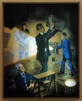 15 Expo. du surréalisme - M.Duchamp suspend des sacs de charbon - M.Ernst - S.Dali - Man Ray (1938)