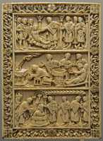 001 Vie de saint Rémi (Fin du 9°s) Résurrection d'une jeune fille de Toulouse - Pour baptiser un malade les flacons d'huile se remplissent miraculeusement - Baptême de Clovis