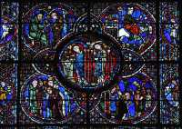 159 Lubin visite St Avit qui le fait célérier (gauche) - Il est sacré évêque & visite son diocèse (droite) - Un diacre présente le vin de Messe (centre)