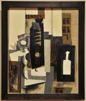 28 Pablo Picasso - Verre guitare et bouteille (1913)