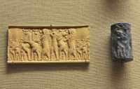 33 Sceau cylindre - Combat. Homme taureau & Héros (Mésopotamie 2350-2250)